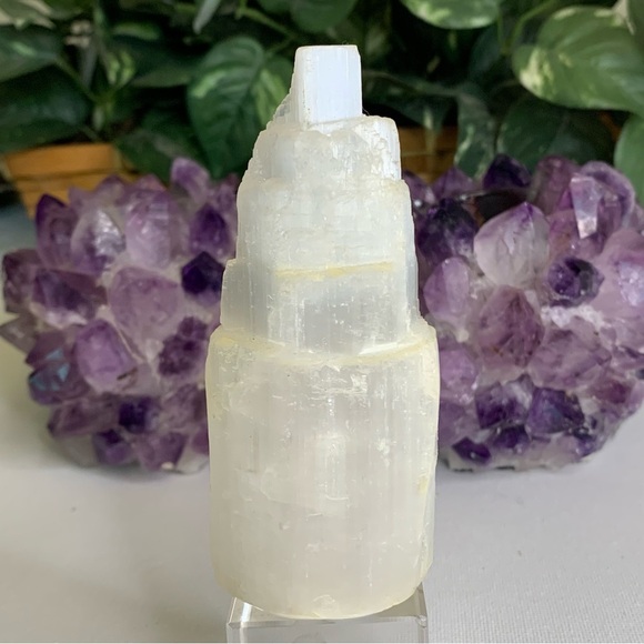 White Selenite Tower Crystal Healing Cleansing Satin Spar Chakra Reiki 4.2" 255g - Picture 1 of 8